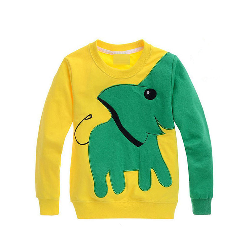 Beakey Boys Sweatshirts Cute Elephant Long Sleeve Crewneck Pullover-Yellow