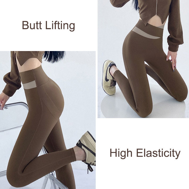 Beakey Womens Legging Cross High Waist Butt Lifting Yoga Pants for Spring-Coffee