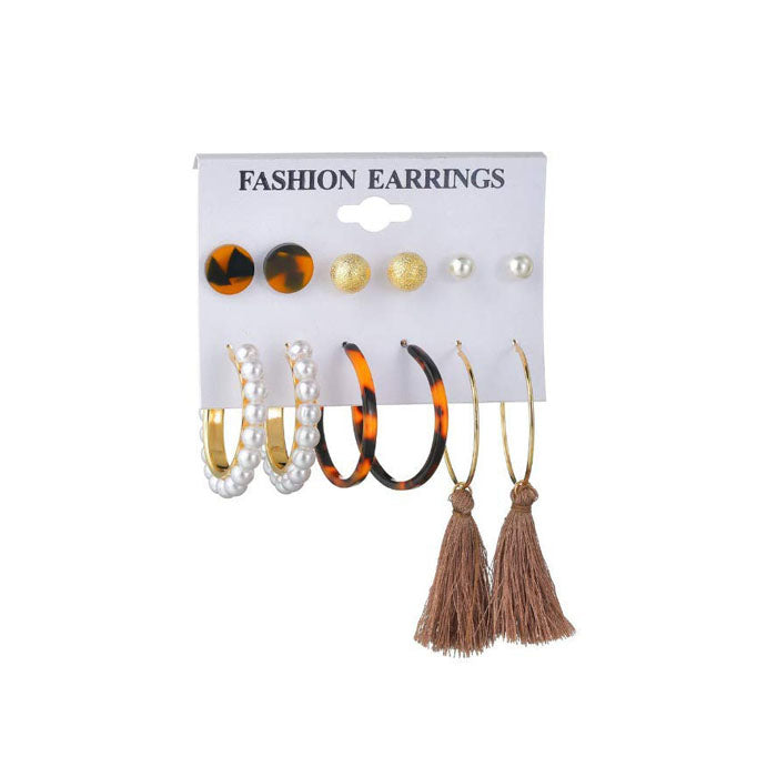Beakey 6 Pairs Fashion Earrings Set with Tassel Dangle Hoop Earrings Colorful Statement Earrings Studs-(Style 6)