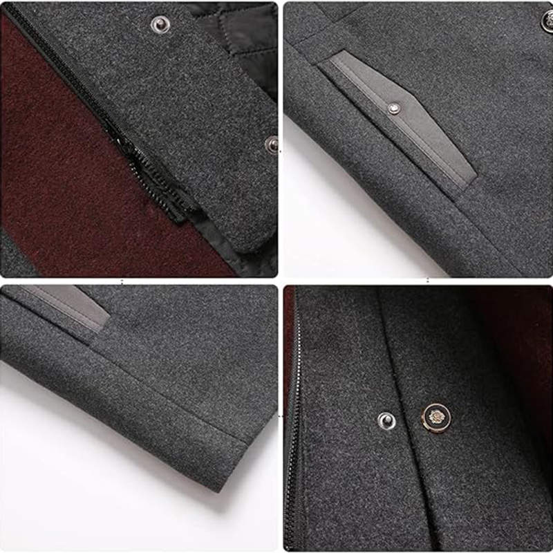 Beakey Mid Long Pea Coat for Men Single Breasted with Detachable Scarf-Grey