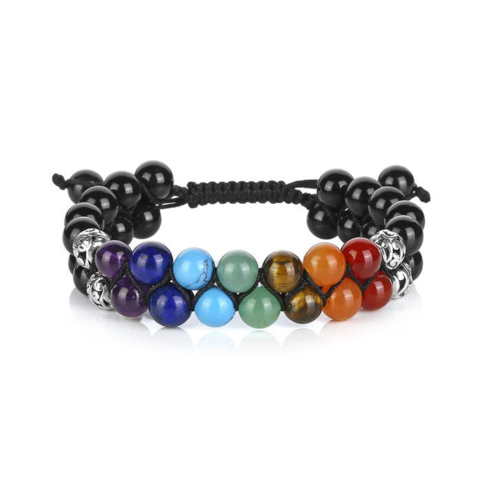 Beakey Bead Bracelet 7 Chakras Healing Crystals Bracelet Stone Beads Double Layer Bracelets-Black Agate Bracelet