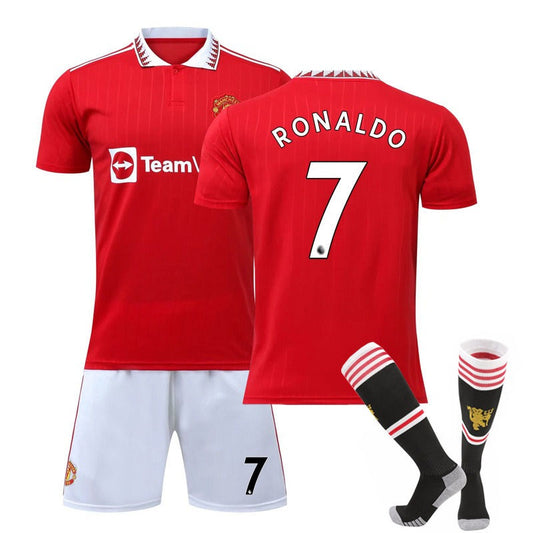 Beakey RONALDO #7 Manchester United F.C Home B-Jersey 2022/23 Soccer B-Jersey Set For Adult Kids