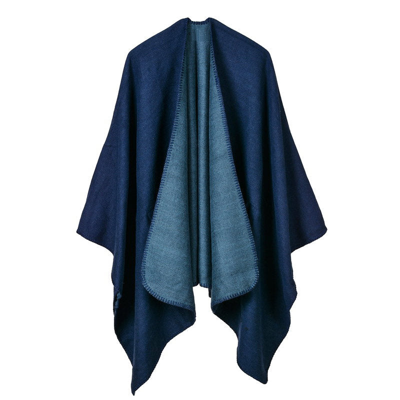 Beakey Womens Faux Cashmere Large Shawl Warm Cape Sweater Coat-Navy Blue