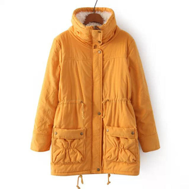 Beakey Women's Mid Length Winter Coat Thickened Warm Lamb Wool Lined Jacket-Yellow