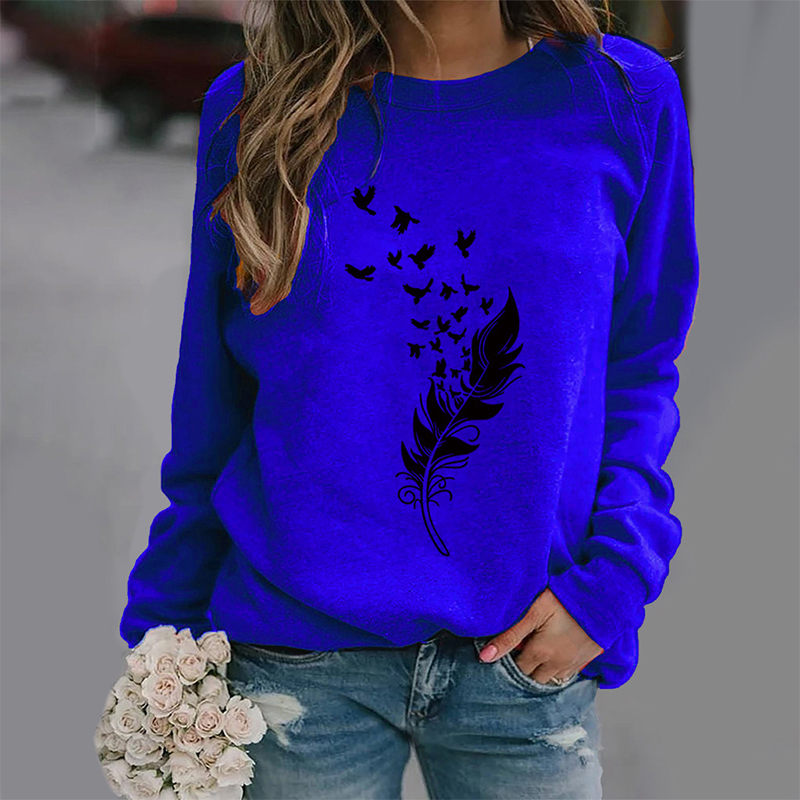 Beakey Womens Casual Long Sleeve T-Shirt Crew Neck Pullover-Blue Black