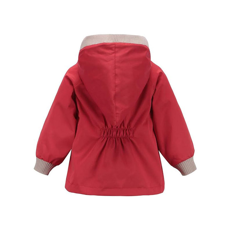 Beakey Kids Rain Jacket with Removable Hood Windproof for Spring Fall-Red