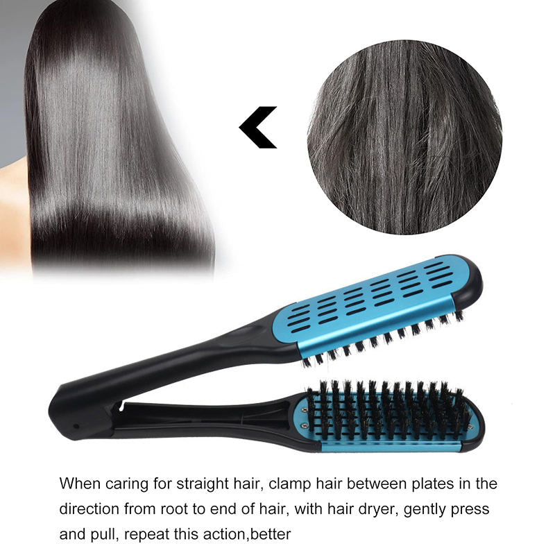 Beakey Boar Bristle Hair Brush Double Sided for Straightening Curling-Blue