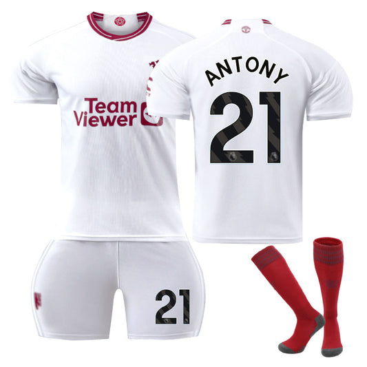 Beakey Red Devil Man Utd Second Away Jersey ANTONY #21 Soccer Jersey Kids Adult 3Pcs Jersey Kits