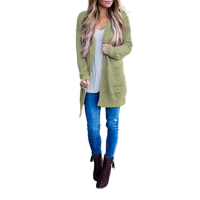 Beakey Women's Winter Long Sleeve Soft Chunky Knit Sweater Cardigan Outwear-Green-YL1305