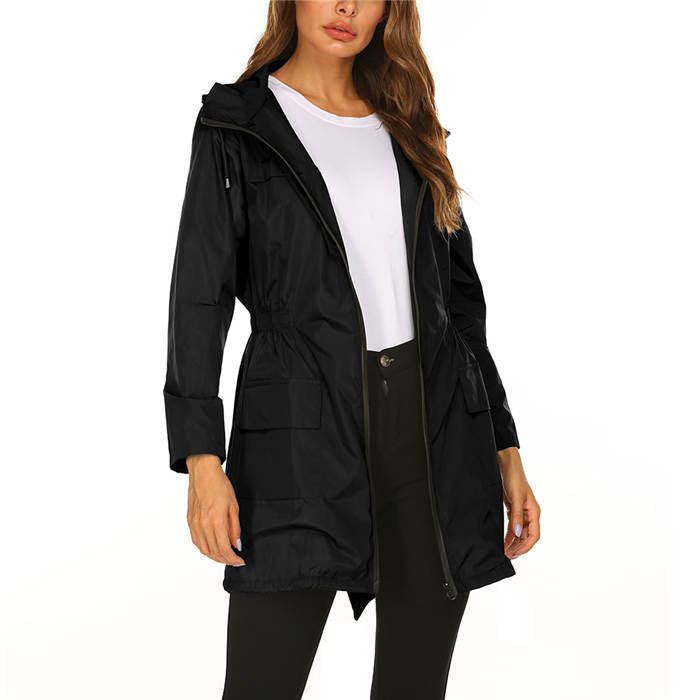 Beakey Rain Jackets Womens Lightweight Hooded Waterproof Outdoor Hiking Clothes-Black-HYY0726