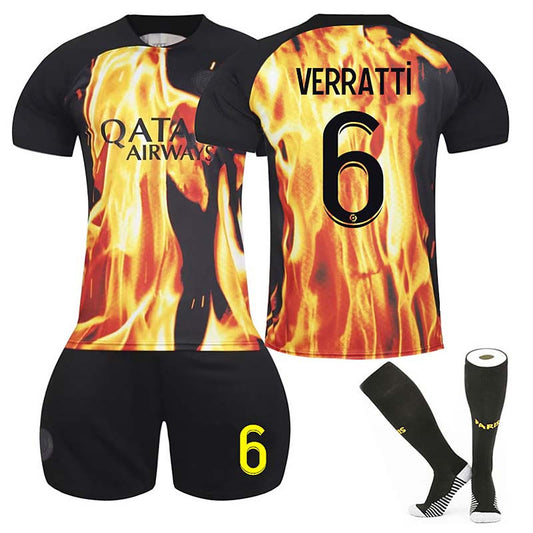 Beakey Paris Flame Special Edition Jersey VERRATTI #6 Soccer Jersey Kids Adult 3-Pieces Jersey Kits