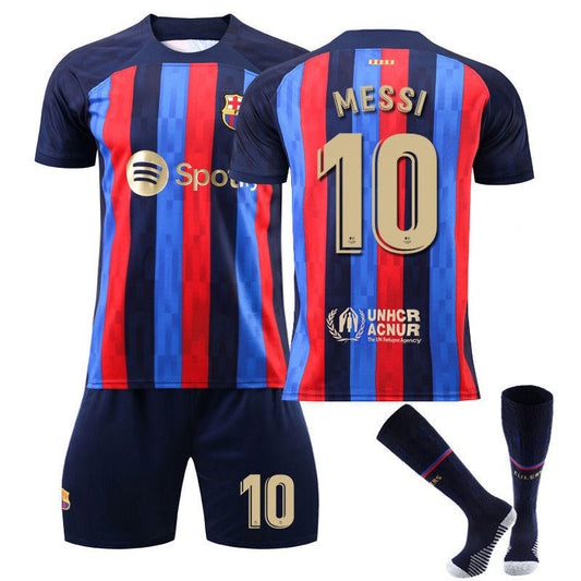 Beakey MESSI #10 Barca Home B-Jersey 2022/23 Soccer B-Jersey Kit Football T-shirt Set For Adult Kids