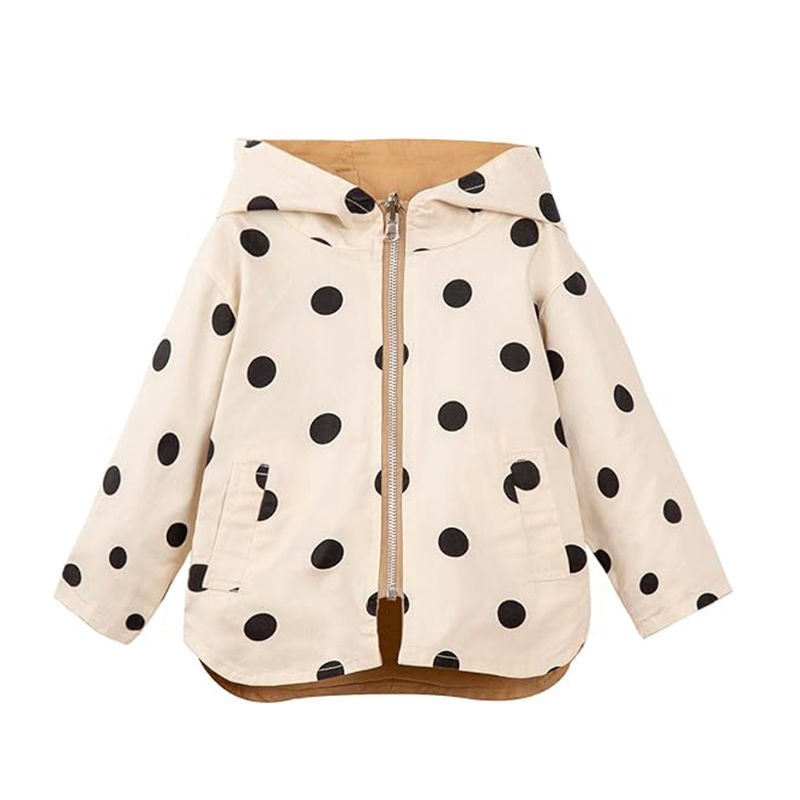 Beakey Cute Dot Hooded Jacket for Girls Reversible Full Zipper Outerwear-Khaki