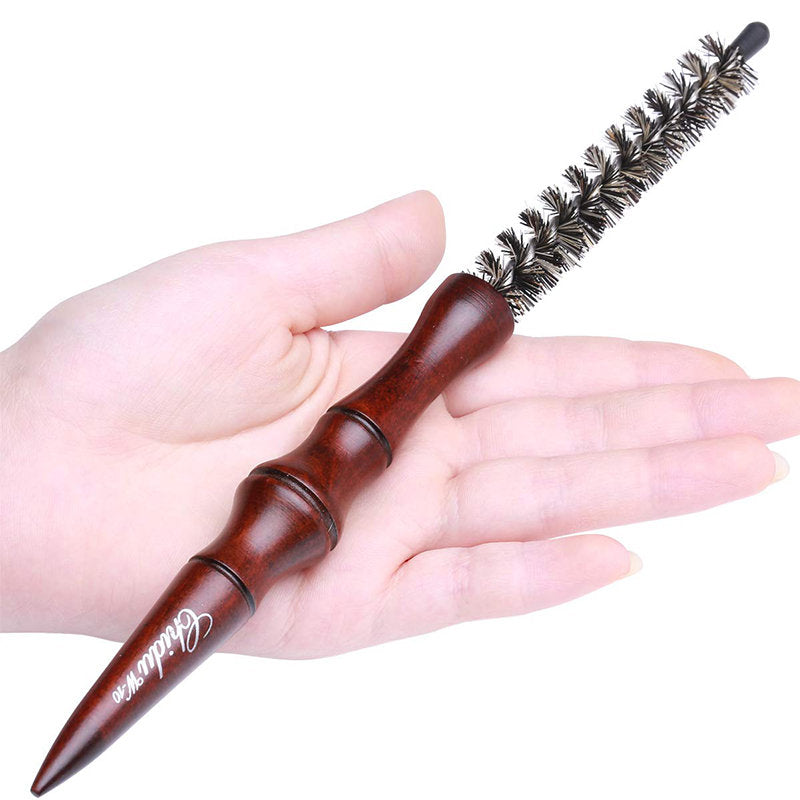 Beakey Mini Boar Bristle Round Brush with Wooden Handle for Blow Drying