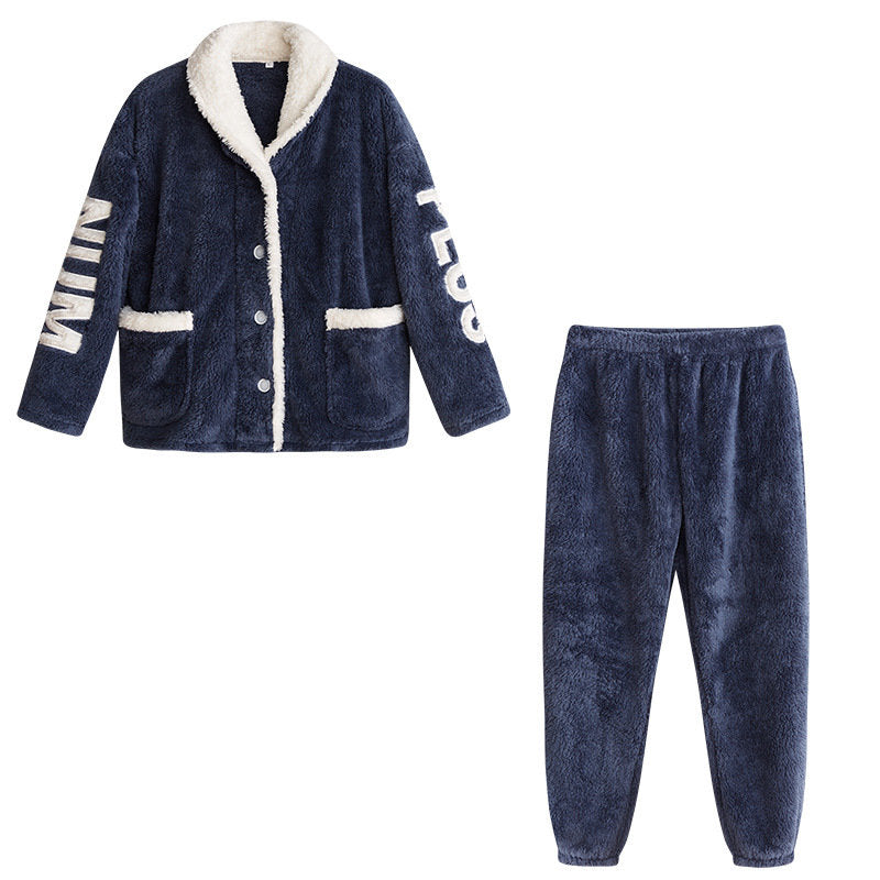 Beakey Womens Winter Fleece Pajamas Set Warm Loungewear-Navy Blue