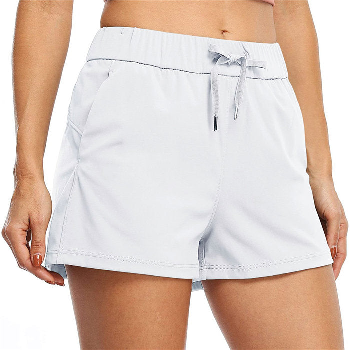 Beakey Women's Yoga Lounge Lace-up Shorts Comfy Casual Shorts With Pockets-White-2022