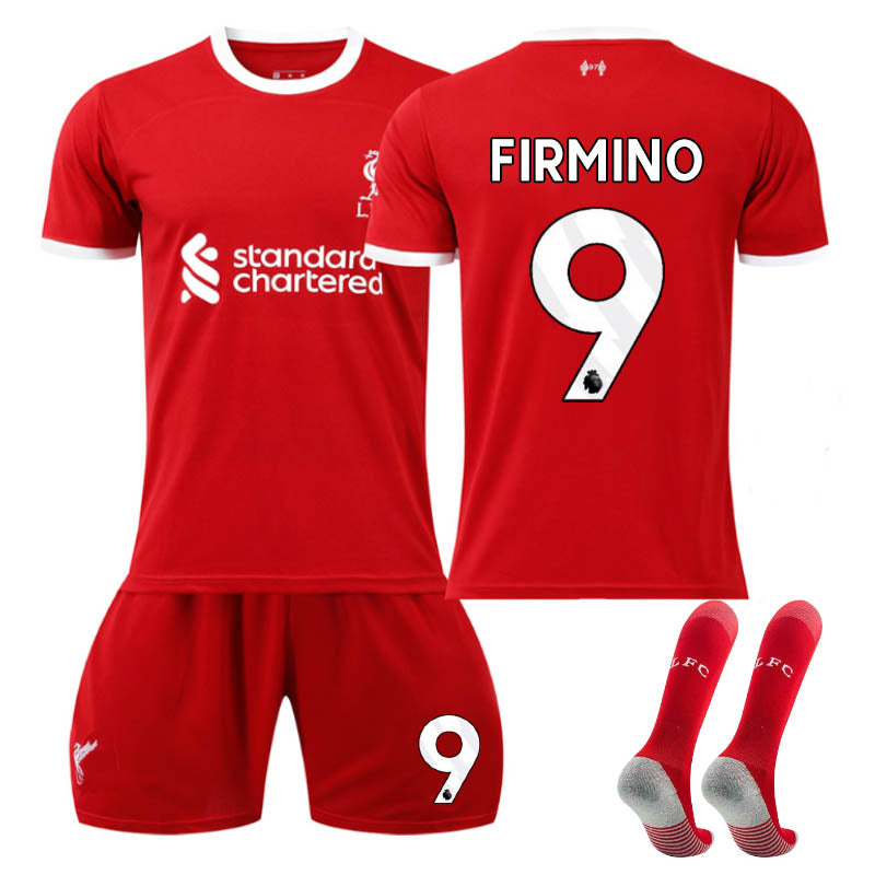 Beakey Liverpool Home Jersey FIRMINO #9 Soccer Jersey Kids Adult 3-Pieces Jersey Kits