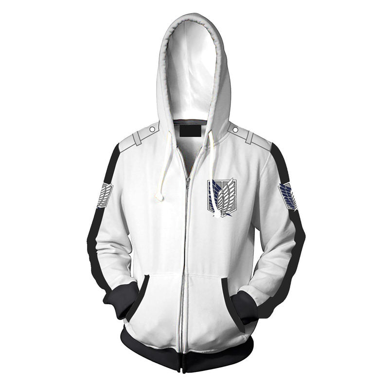 Beakey Fashion Print Hoodie Unisex Zip up Jacket for Anime Lover Cosplay-White