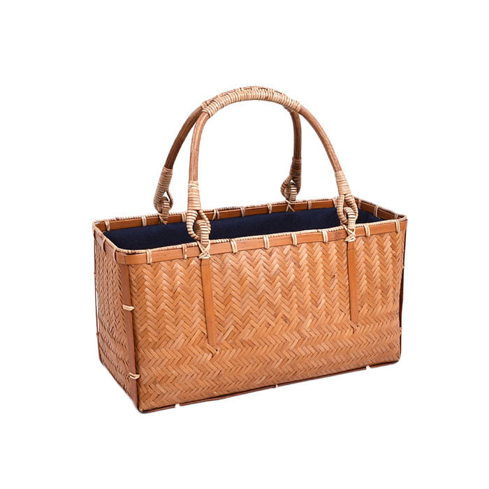 Beakey Retro Womens Bamboo Handbag Handmade Large Tote Bag Wicker Summer Straw Basket Bag-Orange