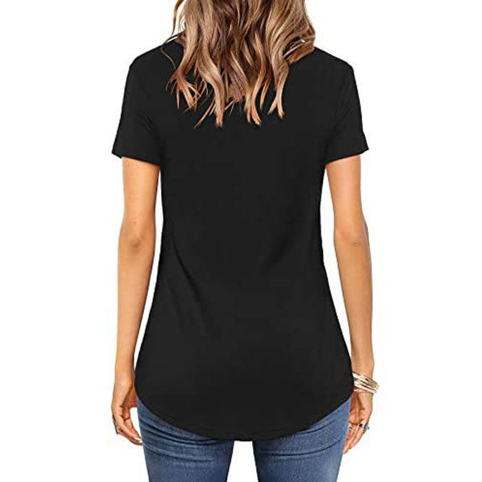 Beakey Women's Summer Tops V Neck T Shirt Short Sleeve Criss Cross Loose Casual Tops-Black