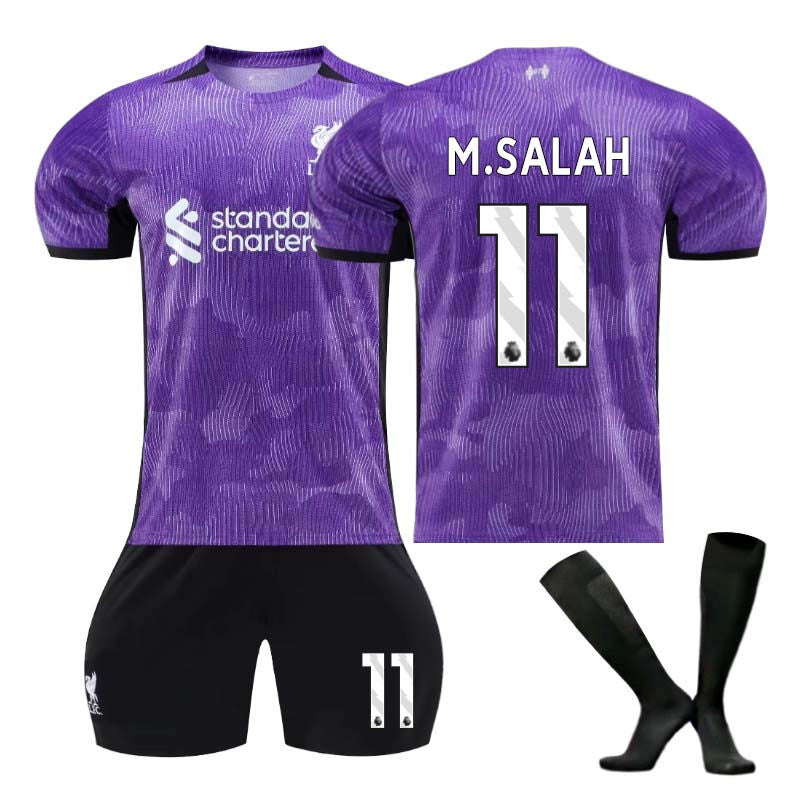 Beakey Liverpool Second Away Jersey M.SALAH #11 Soccer Jersey Kids Adult 3-Pieces Jersey Kits