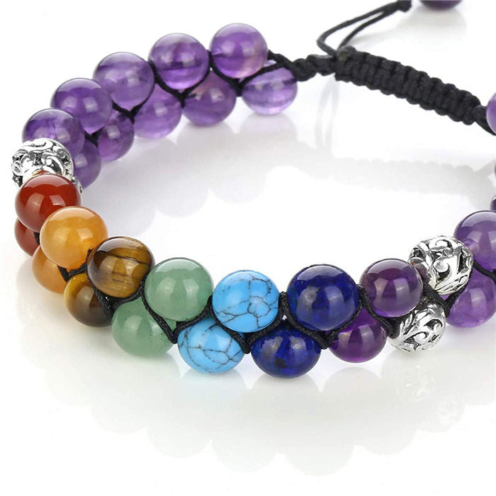 Beakey Bead Bracelet 7 Chakras Healing Crystals Bracelet Stone Beads Double Layer Bracelets-Purple