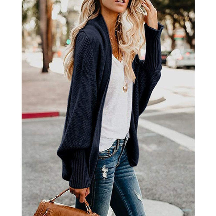 Beakey Women's Batwing Knitted Oversized Slouchy Solid Cardigan Sweater Knit Outwear-Dark Blue