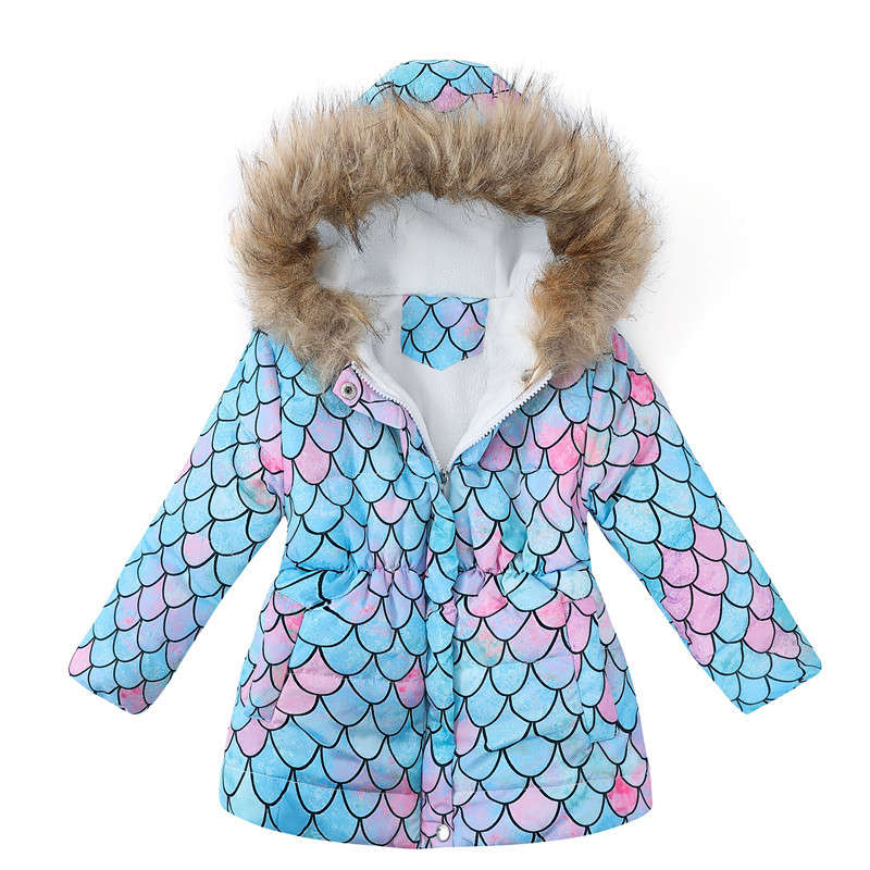 Beakey Kids Girls Winter Coat Colorful Printed Cotton Puffer Hooded Jacket-A
