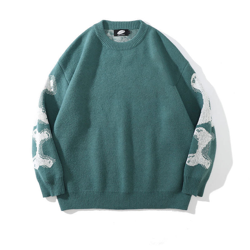 Beakey Mens Oversized Sweater Crewneck Long Sleeve Cable Knit Pullover-Blue