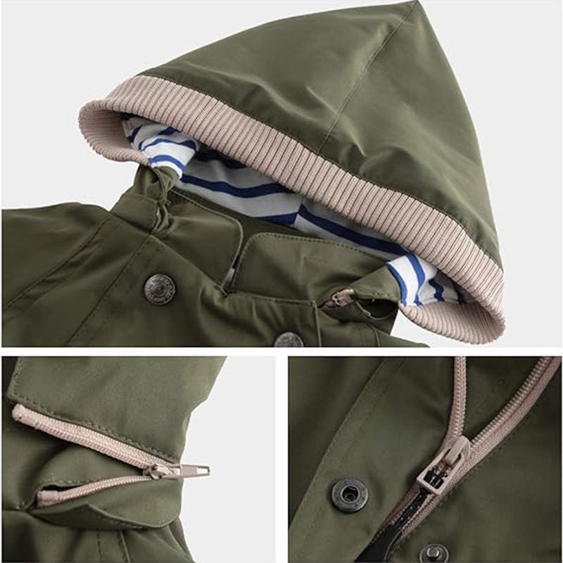 Beakey Kids Rain Jacket with Removable Hood Windproof for Spring Fall-Army Green