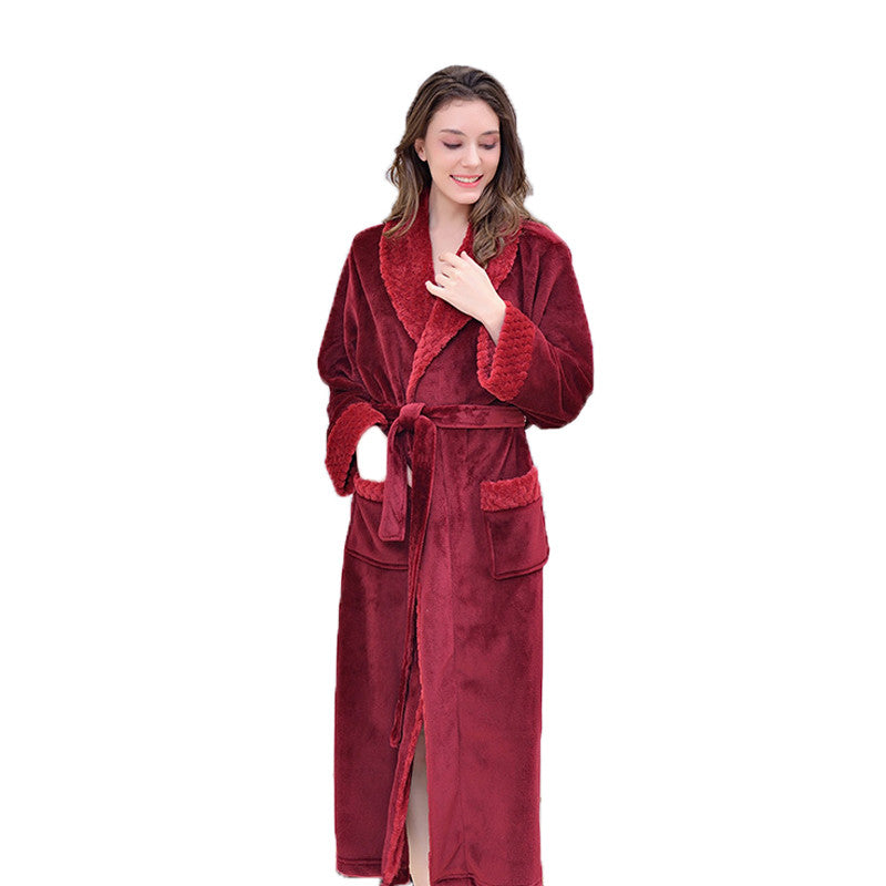 Beakey Warm Soft Plush Robe with Pockets for Unisex-Wine Red