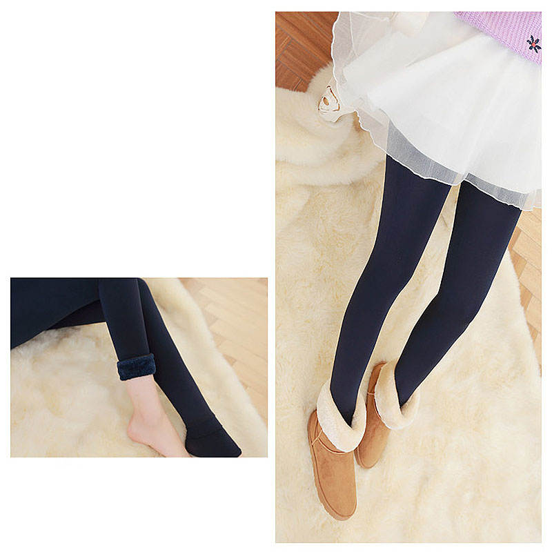 Beakey Winter Warm Fleece Lined Elastic Leggings Pants for Women-Navy Blue