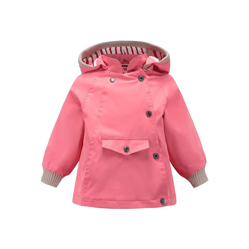 Beakey Kids Rain Jacket with Removable Hood Windproof for Spring Fall-Pink