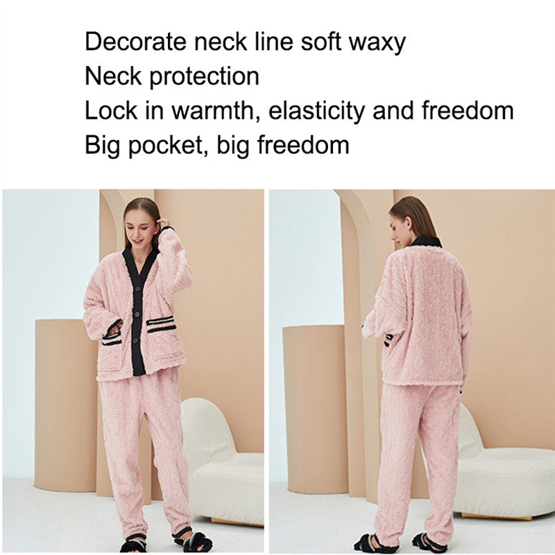 Beakey Women's Fleece Fashion Cardigan Pajama Set-Pink