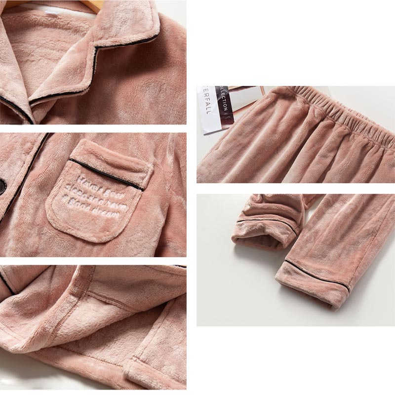 Beakey Thicken Warm Flannel Pajamas Set Homewear-Pink