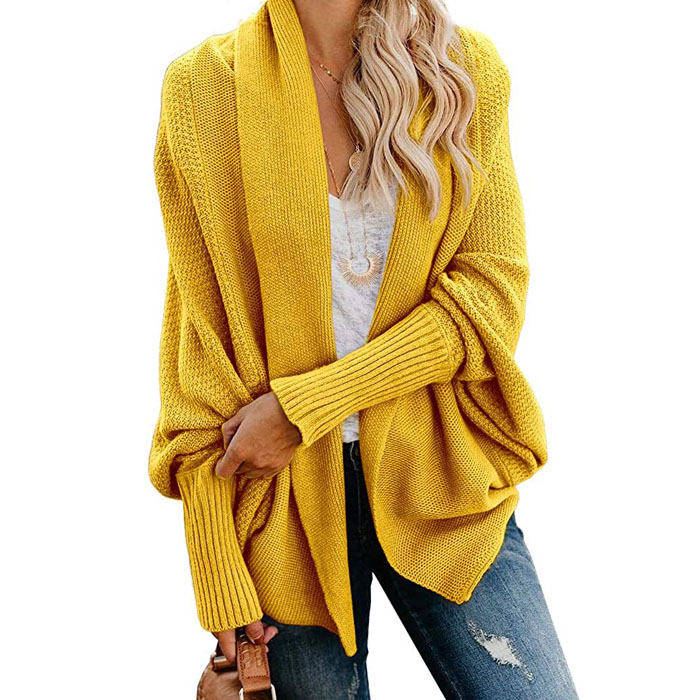 Beakey Women's Batwing Knitted Oversized Slouchy Solid Cardigan Sweater Knit Outwear-Yellow