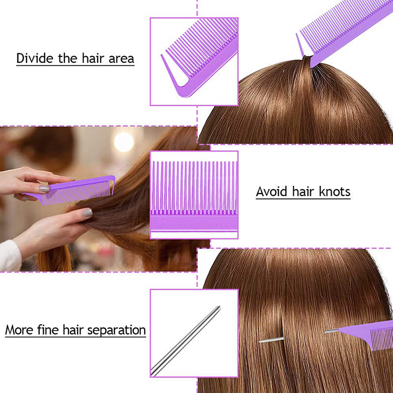 Beakey 4 Pcs French Braid Loop + 2 Pcs Rat Tail Comb for Hair Styling-Purple