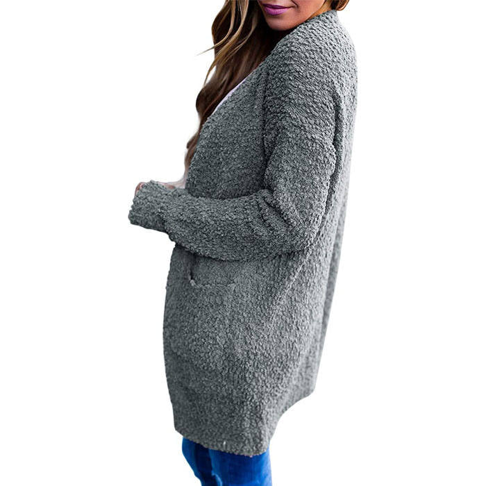 Beakey Women's Winter Long Sleeve Soft Chunky Knit Sweater Cardigan Outwear-Gray-YL1305