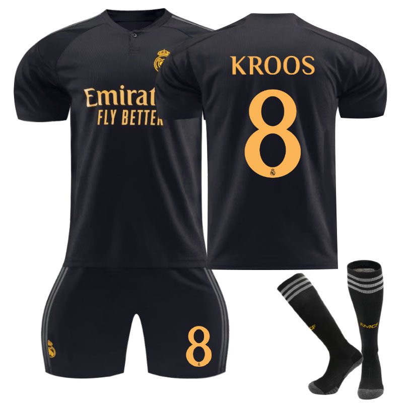 Beakey Real Madrid Second Away Jersey KROOS. #8 Soccer Jersey Kids Adult 3Pcs Jersey Kits