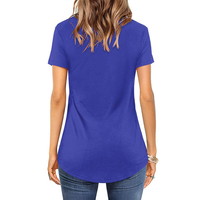Beakey Women's Summer Tops V Neck T Shirt Short Sleeve Criss Cross Loose Casual Tops-Blue