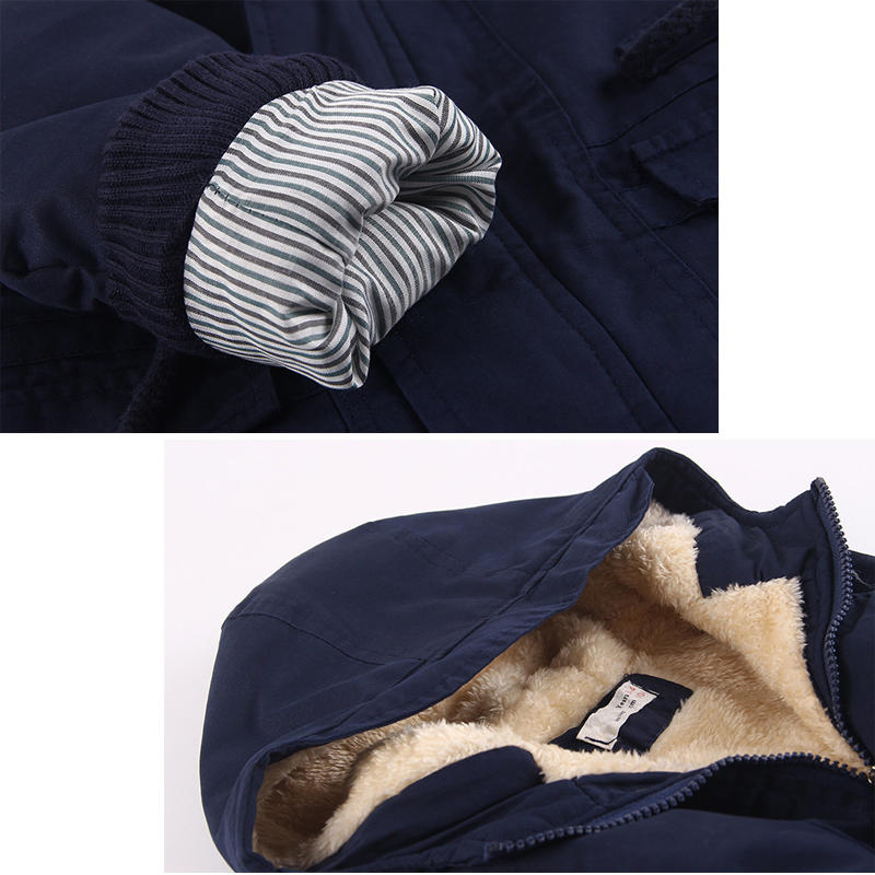 Beakey Kids Winter Jacket with Hood & Pockets Fleece Lining Outwear-Navy Blue