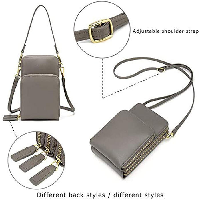 Beakey Crossbody Phone Bag for Women Small Shoulder Bag Cell Phone Wallet Purses and Handbags with 14 Credit Card Slots-Lightgrey