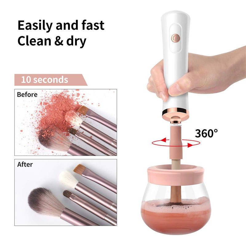 Beakey Electric Makeup Brush Cleaner with 8 Rubber Collars-Pink