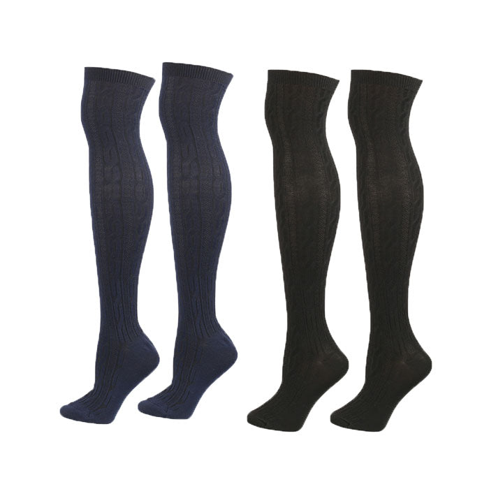 Beakey 2Packs Women Extra Long High Socks Knit Warmers Thick Tall Long Boot Stockings Leg-BlackNavy