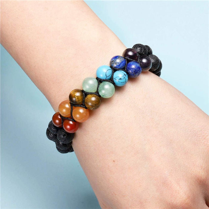 Beakey Bead Bracelet 7 Chakras Healing Crystals Bracelet Stone Beads Double Layer Bracelets-Lava Rock Stone Bracelet