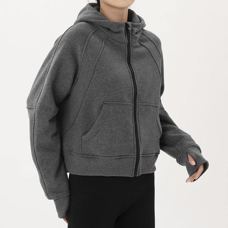 Beakey Womens Full-Zip Up Hoodies with Pockets Thumb Hole Fleece Jacket-Dark Grey