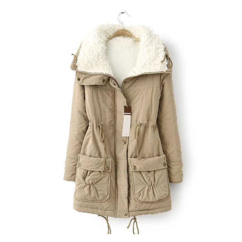 Beakey Women's Mid Length Winter Coat Thickened Warm Lamb Wool Lined Jacket-Khaki