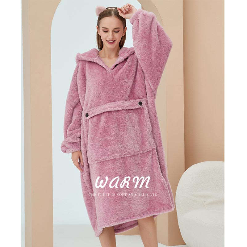 Beakey Hoodie Plush Pajama Set for couple-Navy Blue