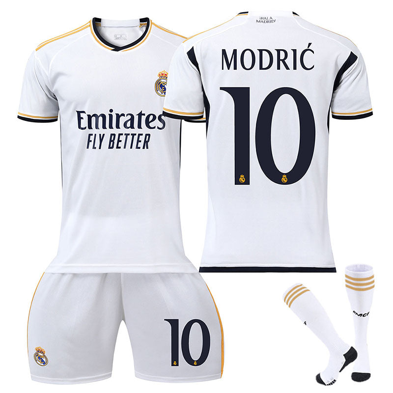 Beakey Real Madrid Home Jersey MODRIC #10 Soccer Jersey Kids Adult 3Pcs Jersey Kits
