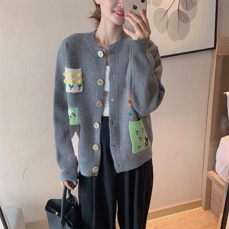 Beakey Womens Knitted Cardigan V-Neck Button Sweater for Autumn Winter-Grey